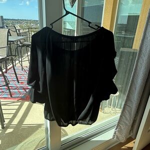 CeCe Black Women's Blouse cinched short sleeve elastic waste